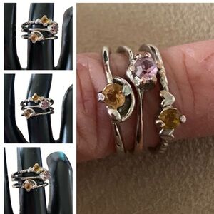3 stackable silver genuine jewelers seconds gemstone rings 6-6 1/2